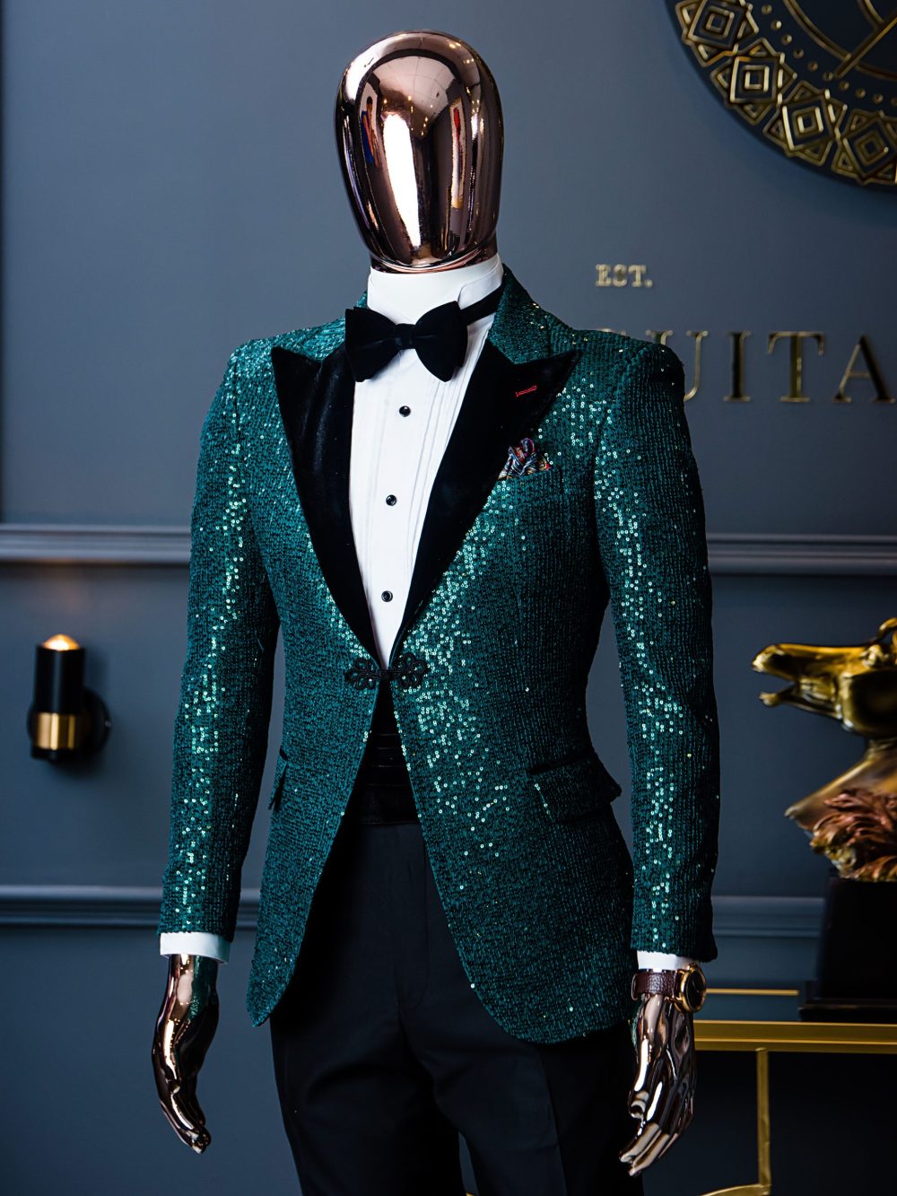 2 Piece Emerald Green Sequin Tuxedo Ensemble