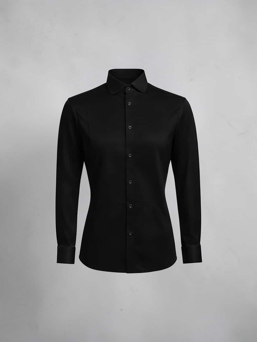 Black Patched Cutaway Collar Shirt