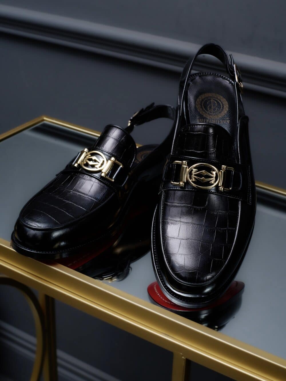 Black Leather Slingback Loafers